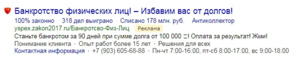 Первый опыт в нише «Банкротство физических лиц» 110 заявок
